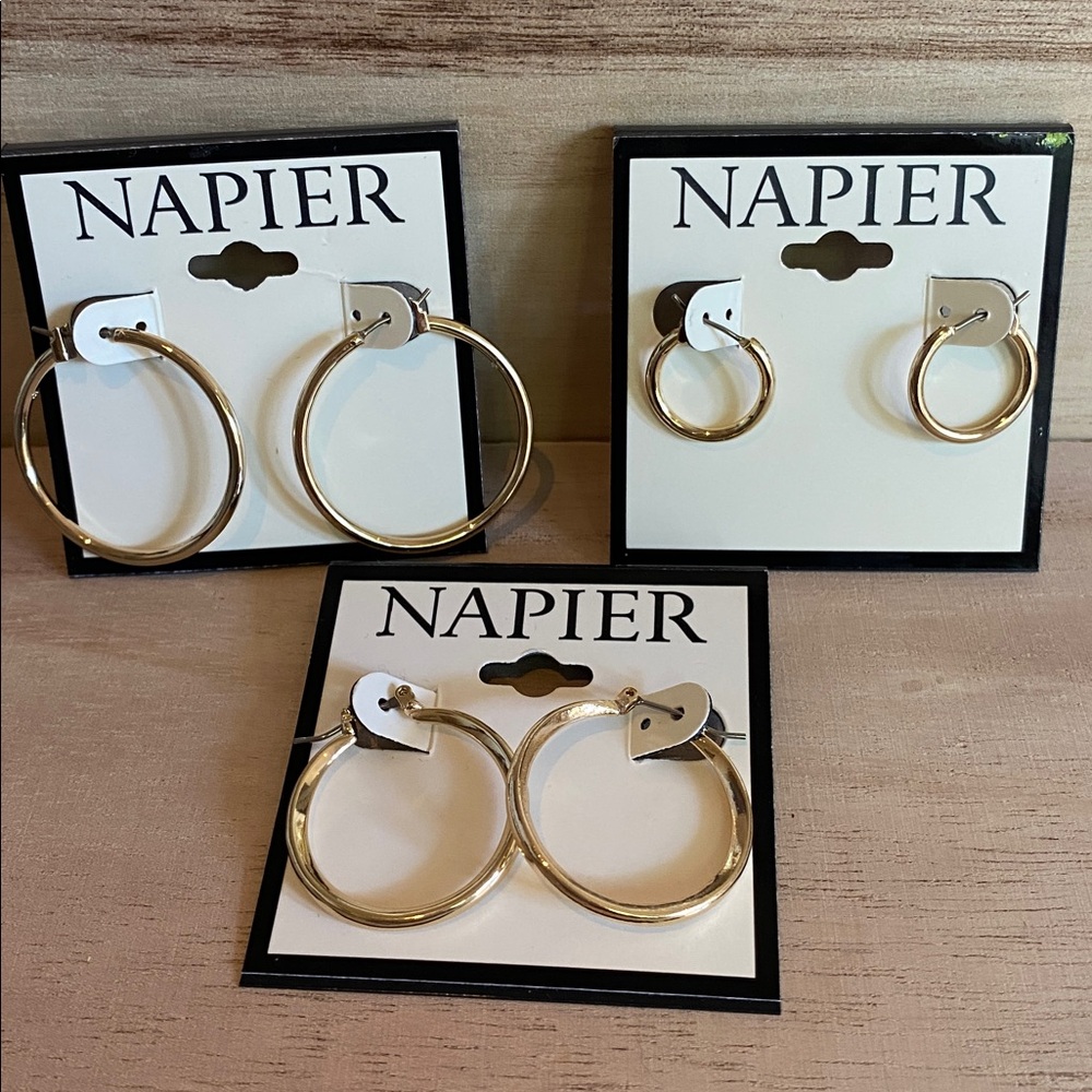 Napier Gold-Tone Hoop Earring Trio Set